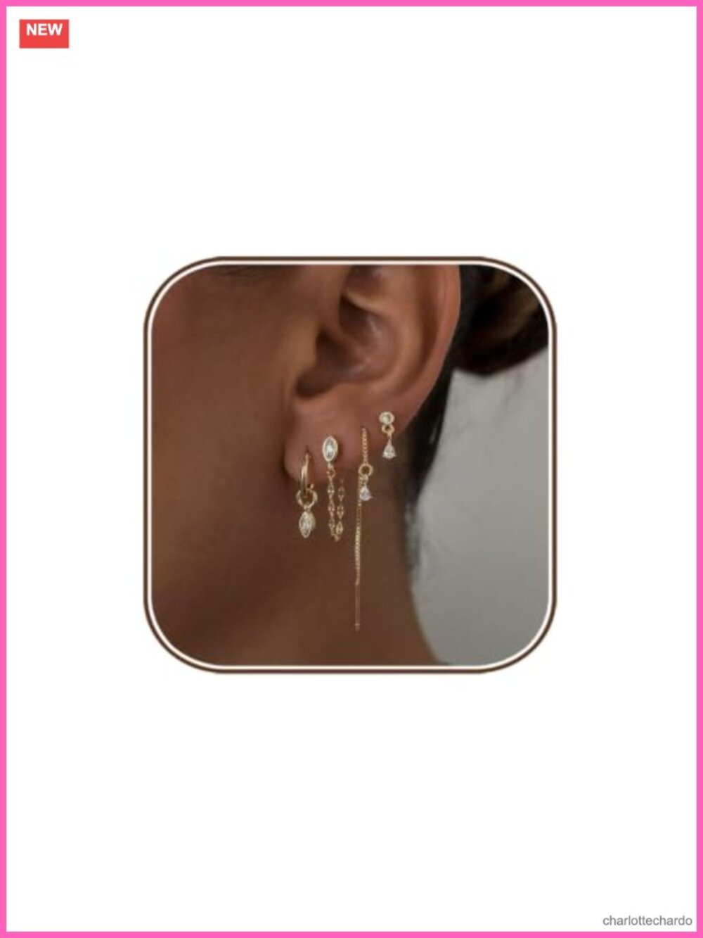 Dainty Gold Plated 14K Chain Drop Earrings Set